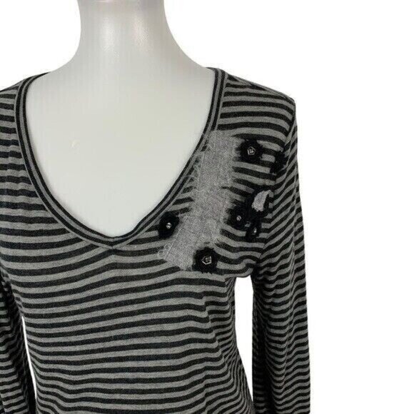 MaxMara Weekend Top Large Gray Striped Long Sleeve Designer Minimalist - Picture 2 of 5